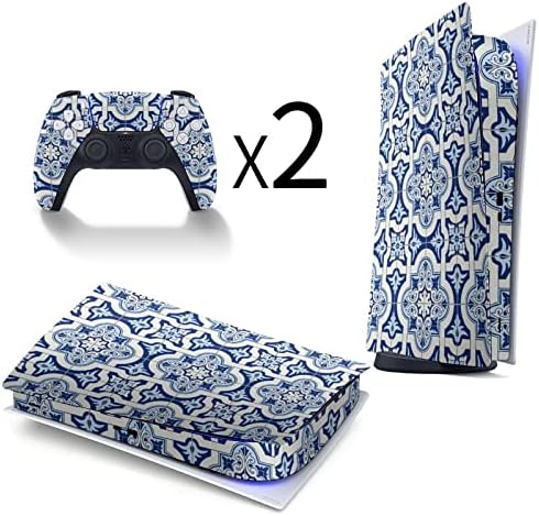 Арабеска Красива Бяло-Синя 3шт Стикер на Цялото Тяло Стикер за PS5 Digital Edition за конзолата PS5 и контролер