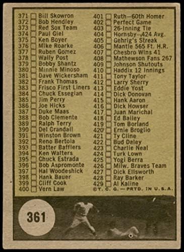 1961 Topps # 361 BLK списък 5 (Бейзболна картичка) (Бейзболен топката Topps написан с черни букви и без реклама на гърба) VG / EX