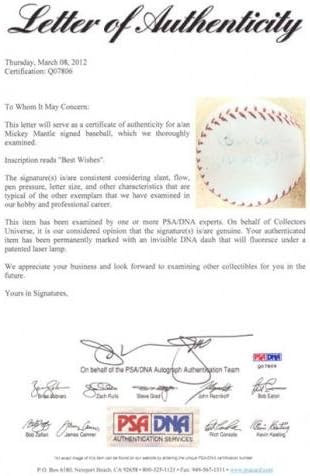 Бейзболна лига на Ню Йорк Янкис с автограф от Мики Мэнтла най-Добри пожелания на 1950-те години, Реколта Подпис PSA / ДНК #Q07806 - Бейзболни топки с автографи