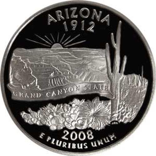 Монета на щата Аризона 2008 г., с Скъпоценния камък в четвърт долар на САЩ