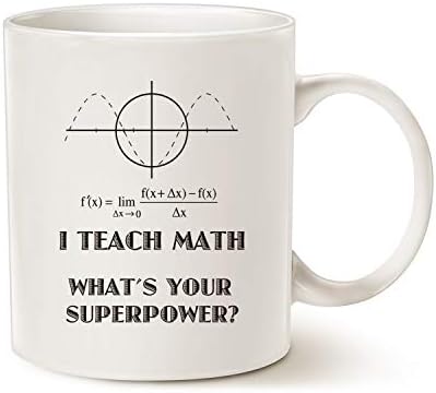 Кафеена чаша MAUAG Смешни Teacher, Аз преподавам математика, каква е твоята суперспособность, Подаръци за Деня на учителя, Чаша за учители, бяла, 11 грама