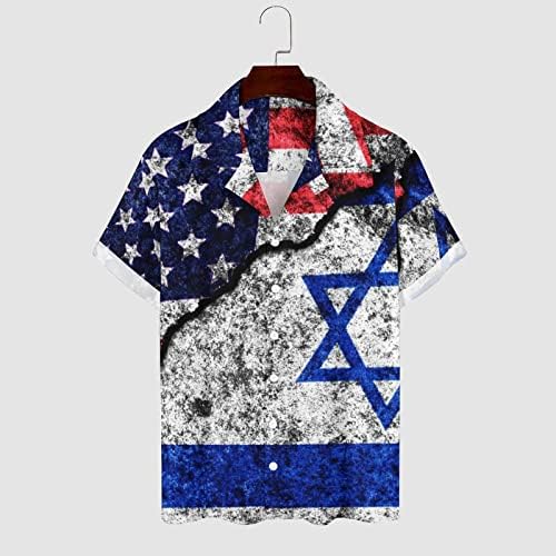 САЩ и Израел в Напукана Мъжки Ежедневни Хавайска риза с копчета, Летни Плажни Тениски с Кубински яка