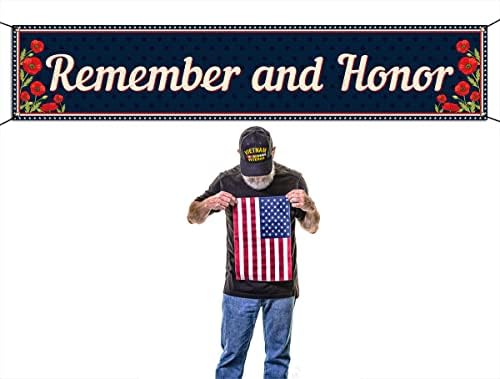 Не забравяйте и Чтите Ограда Банер Ден в Памет на Американски Патриотичен Празник, Парти Фон За Фотобудки Външно Украса