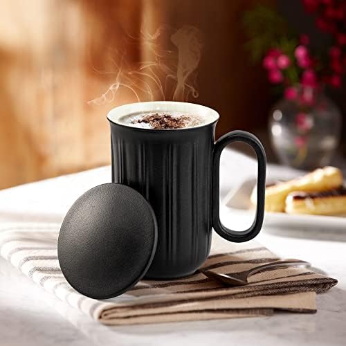 Керамична чаша suyika с капак, голяма чаена чаша с обем 18 мл, която може да се мие в миялна машина, подарък - черен