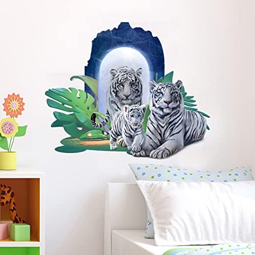 Стикер за стена с Тигър Реалистична 3D Реалистична Свирепая Джунглата, Украса под формата на Бял Тигър, Стикер