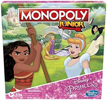 Настолна игра MONOPOLY Junior: Disney Princess Edition за деца на възраст от 5 и повече години, играйте за Моану, Рапунцел, Мулан или Пепеляшка (специално за )