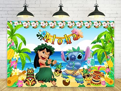 На фона на Лило и Стич за летни декорации за партита, Тропически Банер Luau за украса на Торта за рожден Ден,