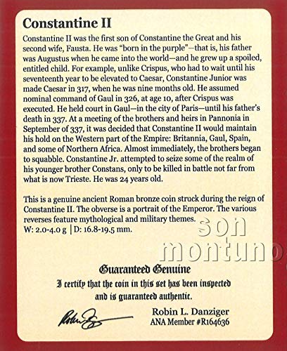 КОНСТАНТИН II - Древнеримская бронзова монета в папката със сертификат за автентичност - Син на Константин Велики 316-340 година. крумовград