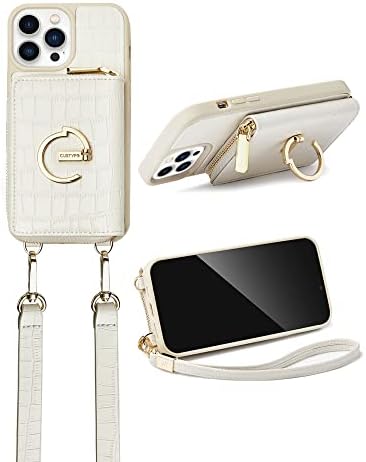 CUSTYPE за iPhone 13 Pro Калъф-Чантата с държач за карти за жени, за Носене с цип през рамо с каишка на китката,