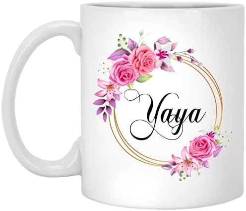 Новата кафеена чаша с цвете Яя като подарък за Деня на майката - Розови цветя Яя в златна рамка - Нова чаша