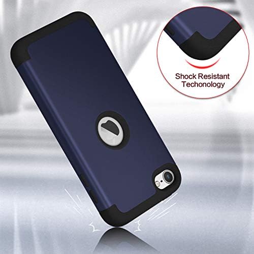 Калъф за iPod Touch 7-то поколение с 2 Защитни екрани, IDweel Сверхпрочный удароустойчив калъф Защитен Калъф за iPod Touch 5/6/7-то поколение, тъмно син + черен