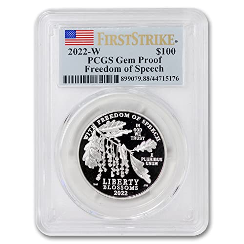 Монетата Американски Орел 2022 година с тегло 1 унция от платина с доказателство за свободата на словото Gem Proof (GEMPR - First Strike) Монетен двор на САЩ на стойност 100 бр.