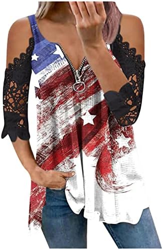 Дамски Дантелени Ризи с отворени рамене ивица със Звездите и Американския Флаг, на 4 юли, Деня на Независимостта,
