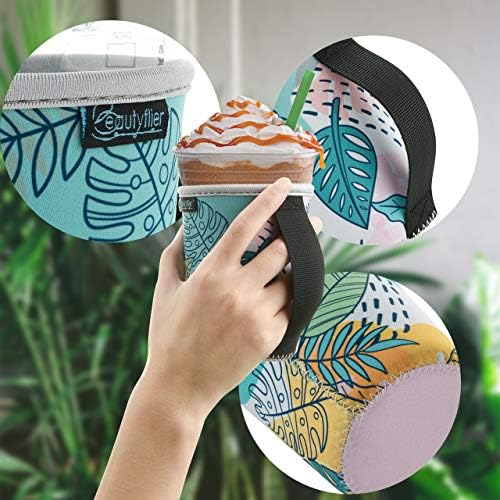 Beautyflier Опаковка от 2 приспособление за Еднократна употреба чаши за кафе с лед, Изолационен ръкав с дръжка за Студени напитки, Неопреновый притежателя на 16-22 грама за