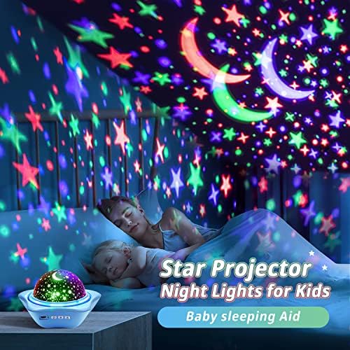 Лека нощ One Fire за деца, 48 режима на осветление-Звездни светлини за спални, Въртящи се на 360 ° + 3 Филма, Детски лека нощ-Проектор, USB Акумулаторни Детски Ночники за спалн