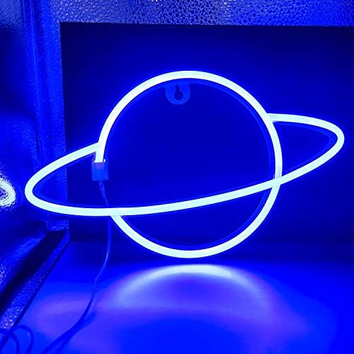 Планета Неоново Синьо Табели Led Неон монтиран на стената Лампа Знак на Сатурн Неонова реклама USB Стенно Художествено