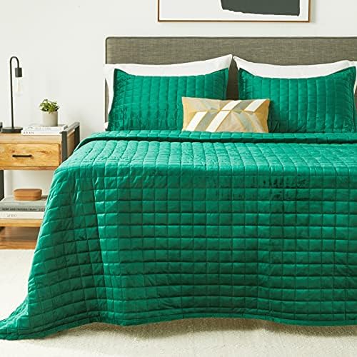 Комплект стеганого одеяла Tribeca Living Velvet King, състоящ се от три части, в комплект спално бельо е включено