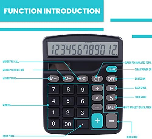 Настолни калкулатори LICHAMP с големи бутони и по-голям дисплей, Офис Настолен калкулатор Basic на 12 Цифри,