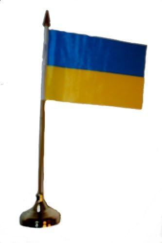 Украйна Малък 4 X 6-Инчов Мини-флаг на Страната-Стикер Банер със ЗЛАТНА ПОСТАВКА за 10-Инчов Пластмасов един