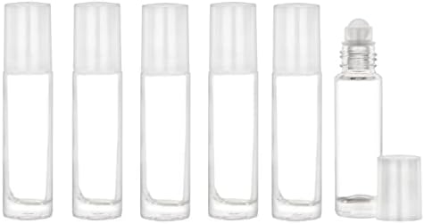 10 мл Прозрачни Стъклени Флакони-роллеры за Етерични масла и Ароматерапията с Блестящи Бели Пластмасови Капаци,