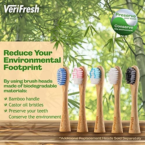 Четка за зъби VeriFresh Sonic Bamboo - Биоразградими бамбукови глава с четина от рициново масло - Включва 2