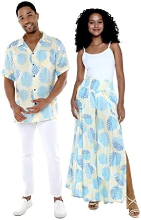 Подходяща двойка Хавайска риза Luau или Широки панталони Pacific Palm Кремав цвят