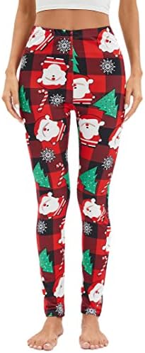 Дамски гамаши KOJOOIN с висока талия и Коледните принтом, Меки Грозни Спортни Разтеглив Модни Панталони за Партита