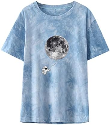 Дамска Лятна Тениска с принтом на Слънцето и Луната, Топ с къс ръкав и кръгло деколте, Ежедневни Забавна тениска