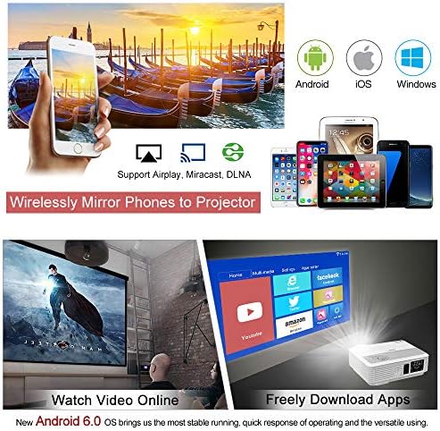 WIKISH WiFi, Bluetooth видео проектор, Преносим Hd LCD, Android Театрален Прожектор с Огледало Usb Hdmi за вътрешно