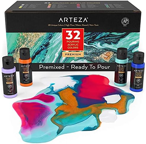 Набор от артистични аксесоари ARTEZA за заливане акрил, включва Предварително Смесени Заливочные боя и Комплект