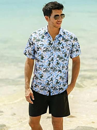 Мъжки Хавайски Ризи с Къс Ръкав Aloha Тениска за Мъже Casual Копчета Тропическа Хавайска Риза С Цветен Модел
