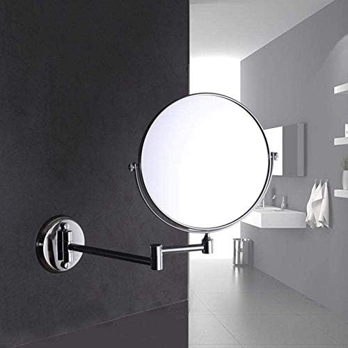 8-Инчов Стенно огледало за грим, Двустранно Увеличително огледало за грим за баня, 3x/5x/7x / 10x Увеличение, завъртане и лампа на 360 градуса, плъзгаща скоба, кръг (Цвят: Нер