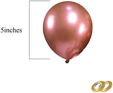 CiciBear, 5 Инча, 100 Опаковки, Мини Балони от Розово Злато Метален цвят с 2 Ленти, Дебели Хромирани Балони