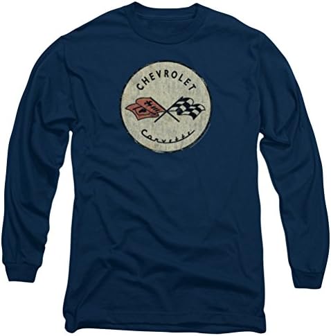 Риза с дълъг ръкав с логото на Chevy Corvette Old Vette от A&E Designs, Тъмно синьо, Голям