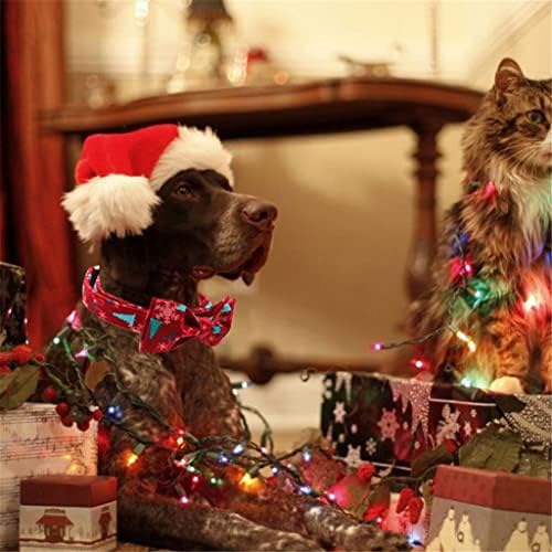 HFDGDFK 1 Коледен Комплект нашийник за кучета Червена Коледна Елха От Памучен Плат с регулируема лък (Цвят: