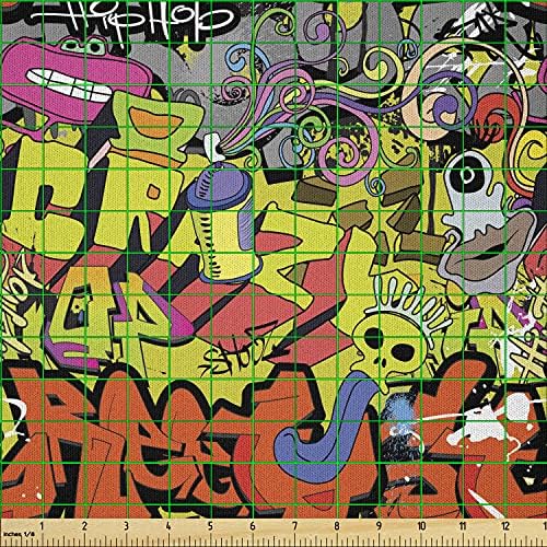 Плат с графити Ambesonne by The Yard, Модерен Стил Хип-Хоп и Фънки Гръндж, Илюстрация на Черепа в стил Андеграунд,