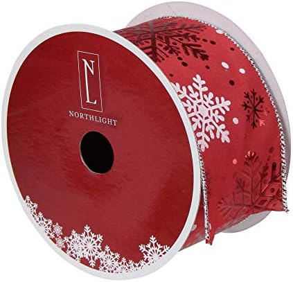 Метална Червено-бяла Снежинка С Телена Коледна Панделка 2,5 x 16 Ярда
