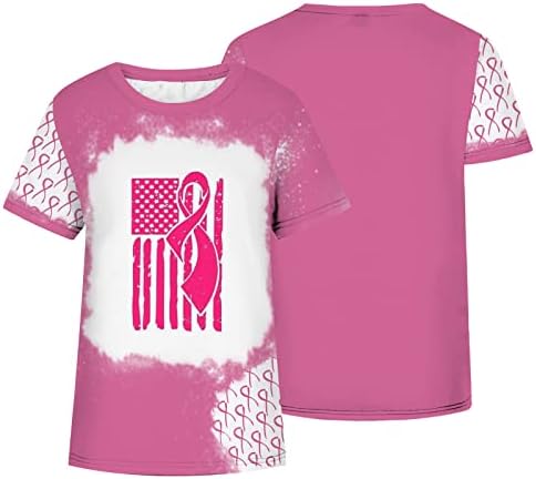 Информираността за Рака на гърдата Ризи за Жени Розови Тениски Свободни Ежедневни Флаг на САЩ С Къс Ръкав И