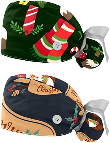 2 Опаковане на Женската Работна Шапка с Копчета, Завязанной Отзад на Панделка, Коледни Елементи, Дълги Калъфи