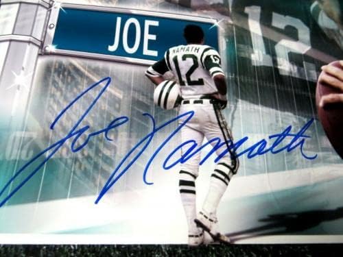 Джо Намат Подписа Фотопостер с автограф 12X26 Ню Йорк Джетс, Колаж JSA - Снимки NFL с автограф