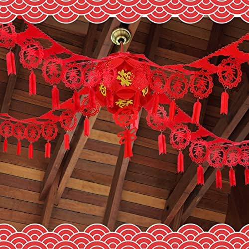 4 Бр Китайски Червен Фенер Коледна Гирлянда Набор от Червено 3D Лампа с Гортензией Китайския Пролетен Фестивал