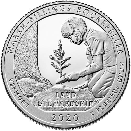 Монетен двор на САЩ 2020 Г., Защитен от прах Марш Билингс, Национален парк Рокфелер, щата Върмонт, NP Quarter