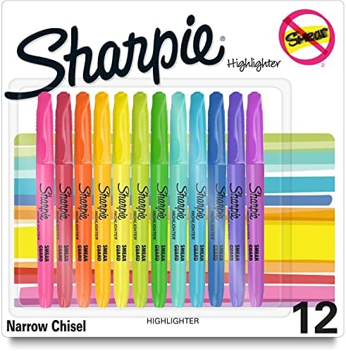 Маркери Sharpie Pocket Style, Различни Цветове мастило, Връх Стамески, с Различен цвят на Багажника, 12 бр.