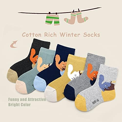 Зимни чорапи за момчета, Детски Чорапи за екипажа, Термо-Хавлиени Чорапи за Момчета, 6 Опаковки