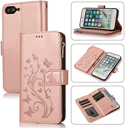 Чанта-портфейл UEEBAI за iPhone 7 Plus, iPhone 8 Плюс Премиум-клас Изкуствена кожа с магнитна закопчалка и Цветя
