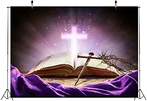 BELECO 8x6ft Плат Свети Библейски Кръст на Фона на Виолетово Свети Светлина Светлинен Разпятие Шипове Вяра в