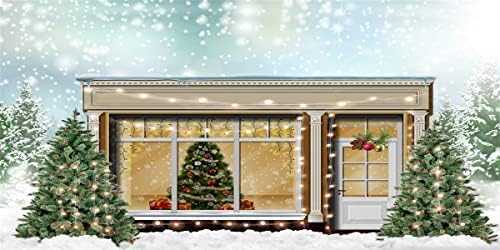 20x10ft Коледа Прозорец Снимка на Фона на Коледна Елха, Светлини Сняг Фон за Украса на Коледното парти
