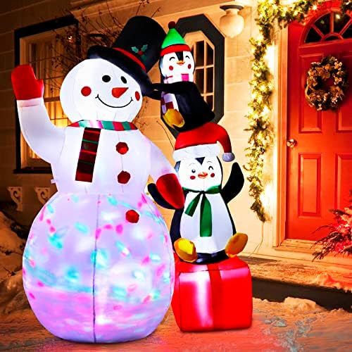 AerWo 6 фута Коледни Надуваеми Външни Коледни Украси, Сладки Надуваеми Пингвини-снежни човеци, Надуваеми Декорации за Двор с Цветни Въртящи се led Светлини за Коледен д