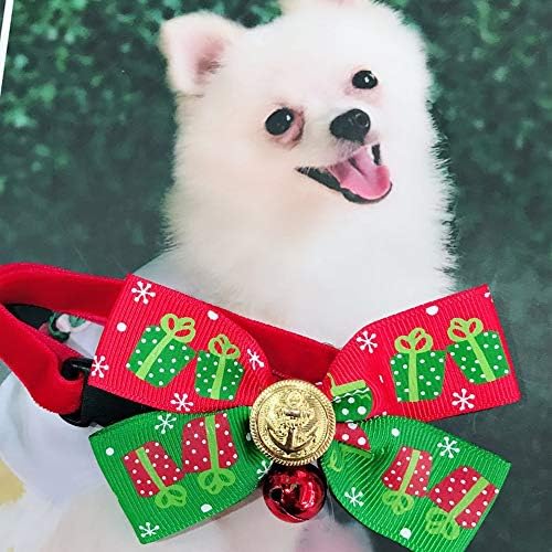2 Кърпи за кучета, Коледен Триъгълен Шал за домашни Любимци, Червено и Зелено, с 2 бр. Коледен Яка, папийонка