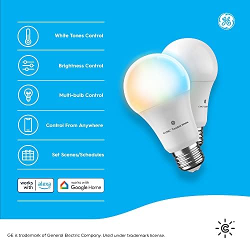 Умни led крушки на GE Lighting CYNC, Адаптивни бял цвят, с подсветка, Bluetooth и wi-Fi, съвместими с Alexa